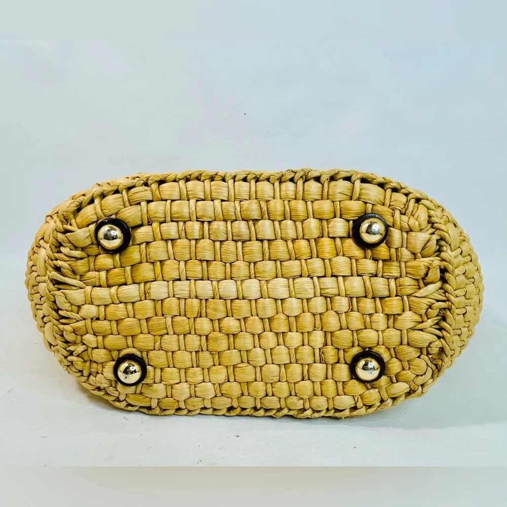 Michael Kors Santorini Raffia Woven Handbag Tote, Brown Leather/Gold Chain Strap - Picture 13 of 15